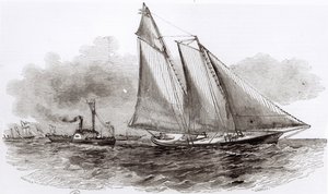 A Yacht America átvette a vezetést az 1851-es Cowes-regattán, a Le Monde Illustre-től, 1851 alkotó: French School