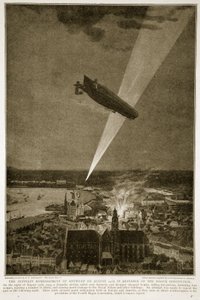 Antwerpen Zeppelin-bombázása 1914. augusztus 24-én a hágai egyezmény ellenére, 1914-1919 alkotó: French School
