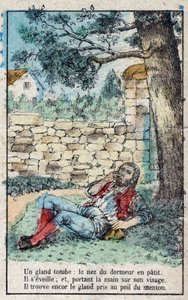 A makk és a sütőtök. Jean de La Fontaine (1621-95) meséi. Epinal képalkotása a 19. század végéről. alkotó: French School