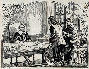 Theophraste Renaudot (1586-1653) francia orvos és újságíró, a Gazette de France alapítója címirodája. Névtelen metszet 1930-ból. alkotó: French School