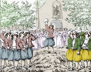 A soule (futball) játék kezdete Bretagne-ban a 19. század közepén. alkotó: French School
