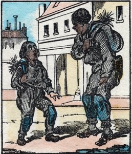 A kéményseprő. Metszet a „La chanson des metier”-ben. Epinális képalkotás, 19. század vége. Magángyűjtemény alkotó: French School