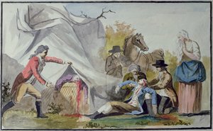 Francois Pilatre de Rozier (1754-85) halála Boulogne közelében 1785. június 15-én, miután megpróbált átkelni a Csatornán egy Mongolfiere léggömbön. alkotó: French School