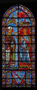 Az adományozó Jean Clement átveszi a zászlóst St Denistől; a karja lent (w116) alkotó: French School