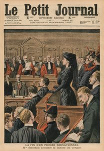 Egy szenzációs per vége, Marguerite Steinheil az ítéletet hallgatja, a „Le Petit Journal” első borítójának illusztrációja, mellékelt illusztráció, 1909. november 21.