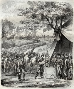 A vendeei háború vége - Hoche szerződést ír alá a bretonokkal - Revolution francaise - La pacification de la Vendee - Accords de la Mabilais, 1795. április 20. - aláírás Hoche tábornok és a chef chouanok között - A Mabilais-i szerződés aláírása alkotó: French School