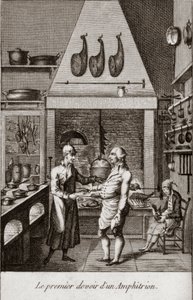 Az Amphitrion (amphitryon) első feladata - az ínyencek „” almanachjába való gravírozás, amely útmutatóként szolgál a kiváló kedveskedéshez. Egy régi amatőrtől”” – Alexandre Balthazar Laurent Grimod de la Reyniere - 1804-1812 alkotó: French School