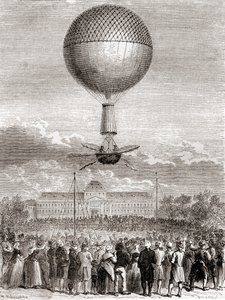 Jean-Pierre François Blanchard első sikeres ballonrepülése 1784. március 2-án, a franciaországi Champ de Mars-ból (Párizsból, Les Merveilles de la Science) felbocsátott hidrogéngáz-ballonnal, megjelent 1870 körül (metszet) alkotó: French School
