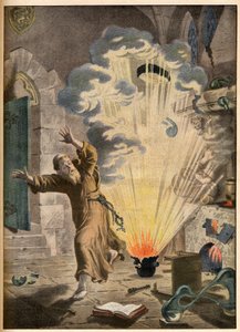 Berthold Schwartz német szerzetes és alkimista (kb. 1318-1384) lőporfeltalálása - Illusztratív találmányok. A por. Illusztráció a Le petit Journalhoz, 1901. január 27. alkotó: French School