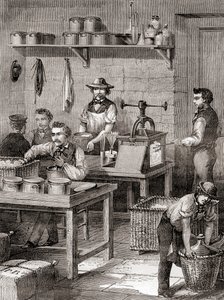 A fegyverpamut gyártása a 19. században, a Les Merveilles de la Science-ből, 1870 körül megjelent (metszet) alkotó: French School