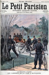A párizsi rendőrség, a békefenntartók kerékpáron.- a „Le petit Parisien”-ben” alkotó: French School
