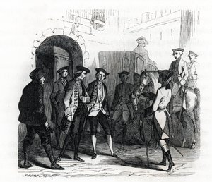 A Vincennes-i foglyokat 1784-ben szállították át a Bastille börtönébe - (metszet) 1846 alkotó: French School