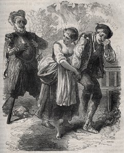 Martin Guerre visszatérése (1524 körül, 1560 körül): megjelent felesége, Bertrande de Rols és a személyazonosságát bitorló, Arnaud du Tilh (Thil) csaló előtt. Metszet 1871-ből Henry de Kock „Histoire Des Cocus Celebres” című könyvébe (1819) alkotó: French School