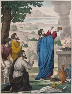 Illés és Baal papjai versengő áldozatai, illusztráció az LHistoire Sainte katekizmusból, Charles Delagrave, Párizs, 19. század vége alkotó: French School