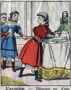 A hét halálos bűn: a kapzsiság. Epinális képalkotás a 19. század végén. (I sette peccati o vizi capitali) alkotó: French School