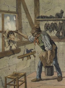 A cipész a kis Jeannot figuráján jelölte az órákat (színes litográfia). alkotó: French School