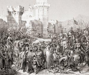 Acre átadása a francia Fülöpnek, akit Philip Augustusnak hívtak a harmadik keresztes hadjárat során, a L