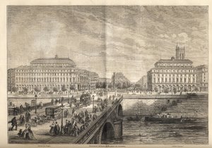 A párizsi Place du Chatelet két új színháza 1862-ben – metszet a „Le monde illustrious”-ból” 1862 alkotó: French School
