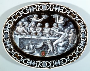Psyche Oval Plat esküvői lakomája rézre festett francia iskolából. 1560 Párizs, Louvre Múzeum alkotó: French School