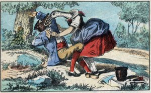 A farkas és a gólya. Jean de La Fontaine (1621-95) meséi. Epinális képalkotás a 19. század végéről. alkotó: French School