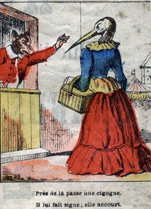 A farkas és a gólya. Jean de La Fontaine (1621-95) meséi. Epinális képalkotás a 19. század végéről. alkotó: French School