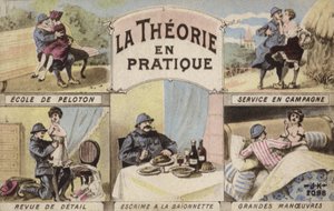 Elmélet és gyakorlat, romantika és katonaság (színes litho) alkotó: French School