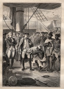 James Cook harmadik útja – Adtak neki egy kismalacot – egy kismalacot ajándékoztam neki – James Cook harmadik útja a Csendes-óceánon – Jules Verne „A 18. századi nagy tengerészek” című illusztrációja alkotó: French School