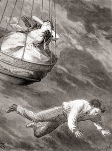 Thomas Harris, leleményes londoni tudós, hadnagy és úttörő angol ballonos, aki 1824. május 25-én egy hőlégballonból zuhant halálra, a Les Merveilles de la Science című könyvből, 1870 körül (litho) alkotó: French School