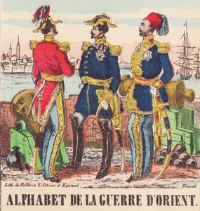 Három tábornok: Lord Raglan, az angol hadsereg fővezére, Pélissier, a francia hadsereg tábornoka és Omer-Pasha, a török hadsereg fővezére alkotó: French School