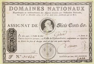 Háromszáz livres bankjegy, 1790 (tintával, papíron) alkotó: French School