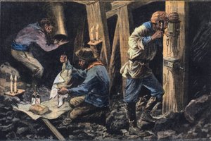 Három bányászt elevenen temettek el Amerikában, a „Le Petit Parisien” című újságból” alkotó: French School