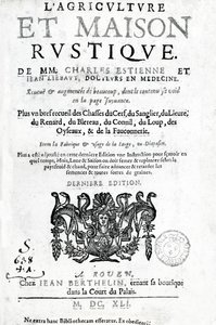 A LAgriculture et Maison Rustique címlapja, Charles Estienne, 1641-ben megjelent kiadás (magasnyomás és metszet) alkotó: French School