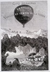 Címlap: „Öt hét léggömbben” és „Utazás a Föld középpontjába” Jules Verne, sd. Hetzel kiadások „Les Voyages Extraordinary” általános néven alkotó: French School