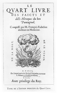 François Rabelais „A hősi tények és jó Pantagruel parancsai negyedik könyvének” címlapja alkotó: French School