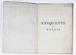 Az Etiquette du Palais, Lucca, 1805 címlapja (nyomtatott papír) alkotó: French School