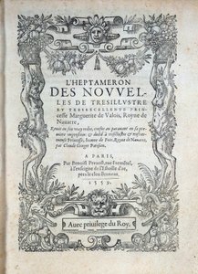 „A Heptameron”” címlapja: Navarrai Margarita (Valois Margarita, Angouleme Marguerite vagy Franciaország Marguerite (1492-1549) Navarra királynője és költőnő) meséi vagy hírei alkotó: French School