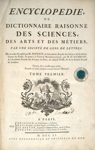 Denis Diderot és Jean le Rond dAlembert enciklopédiája első kötetének címlapja, 1751 alkotó: French School
