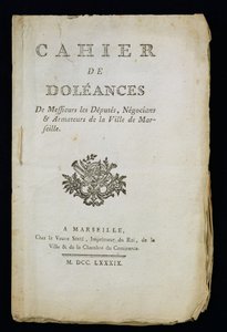 A marseille-i képviselők, kereskedők és hajótulajdonosok panaszkönyvének címlapja, 1789 alkotó: French School