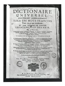 Antoine Furetiere (1619-88) Dictionnaire Universel címlapja, 1690 (nyomtatott) alkotó: French School