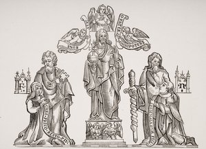 Nicholas Flamelt (kb. 1330-kb. 1418) és feleségét, Pernelle-t ábrázoló sírdísz a párizsi Ártatlanok temetőjében, Paul Lacroix (1806-84) Le Moyen Age et La Renaissance című művéből. alkotó: French School