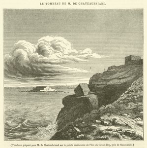 Chateaubriand úr számára készített sírhely a Grand-Bey sziget nyugati csücskén, Saint-Malo közelében (metszet) alkotó: French School