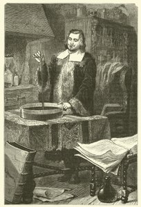 Torricelli feltalálta a barométert (metszet) alkotó: French School