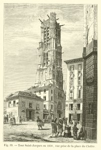 Tour Saint-Jacques 1830-ban, kilátás a Place du Cloitre-ról alkotó: French School