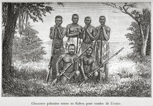 Gabon bennszülött népének hagyományos jelmeze, illusztráció a "L