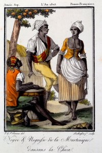 Hagyományos tánc: Martinique lakói chicát táncolnak. Metszet 1805-ből. Chartres, Szépművészeti Múzeum alkotó: French School