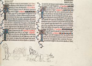 Dolgok szállítása ökör vontatta kocsin, befejezetlen miniatűr Jean de Sy Bibliájából, 1355 körül