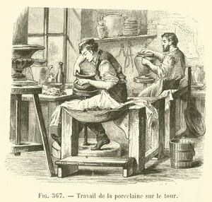 Porcelán munka esztergagépen (metszet) alkotó: French School