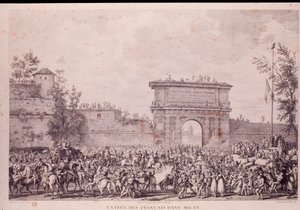 Bonaparte Napóleon francia csapatainak diadalmas bevonulása Milánóba, május 15. alkotó: French School