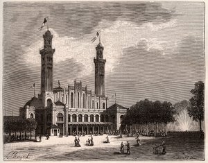 Trocadero Párizsban – V. A. Malt-Brown „La France illustrée: földrajz, történelem, statisztikai igazgatás” című metszete. 1884 alkotó: French School