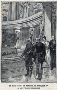 II. Miklós orosz cár (1868-1918) és Alexandra Fiodorovna Romanova cárnő (1872-1918) I. Bonaparte Napóleon sírja előtt a párizsi Hotel des Invalidesben, a „Le Petit Parisien”-ben” alkotó: French School